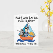 猫のセーリングで幸せな帆を沸かすいかりサイ カード (黄色い花)