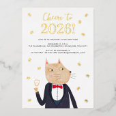 猫のタキシード新年の宴 2026 箔のParty Invitation 箔シーズンカード (正面)