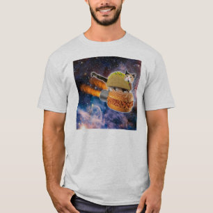 猫のタコスの乗馬サンドイッチロケット Tシャツ