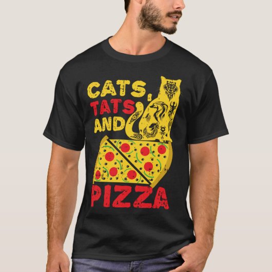 猫のタトゥーとピザ Tシャツ (正面)