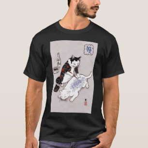 猫のタトゥーアーティスト 浮世絵 風 和風 コイ インク イラスト Tシャツ