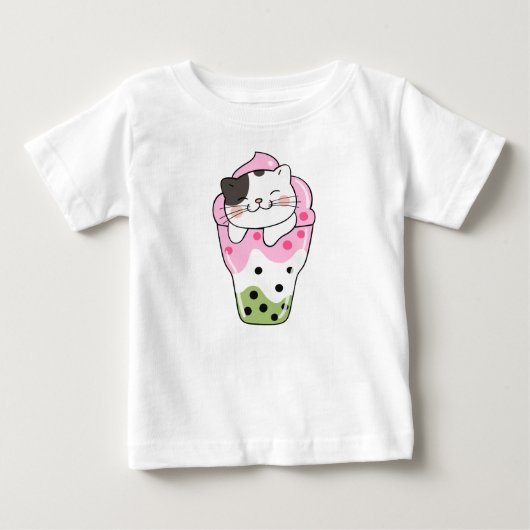 猫のタピオカティー ベビーTシャツ (正面)