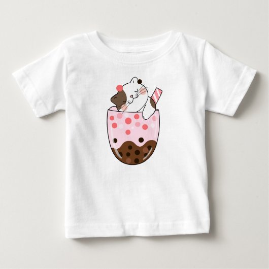 猫のタピオカミルクティー ベビーTシャツ (正面)