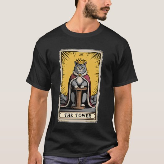 猫のタロットカード 塔 猫の爪とぎポスト ツリー Tシャツ (正面)