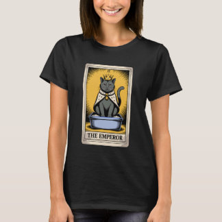 猫のタロットカード 皇帝 かわいい猫のトイレ箱 楽しい Tシャツ