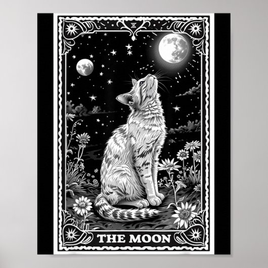 猫のタロットカード、魔女の月帽子、ハロウィン 黒 ポスター (正面)