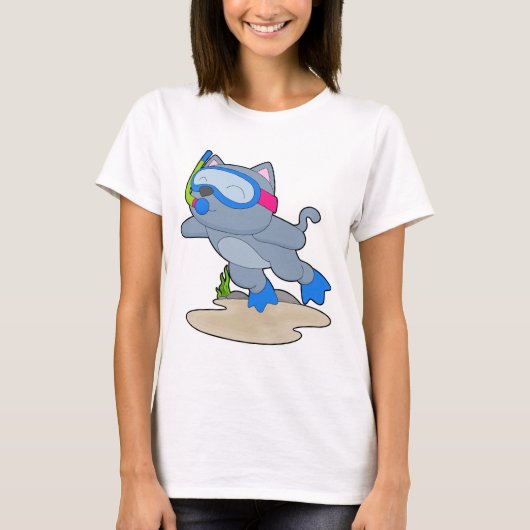 猫のダイバー スノーケルダイビング Tシャツ (正面)