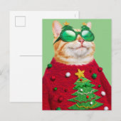 猫のダサいクリスマススウェター インビテーションポストカード (正面/裏面)