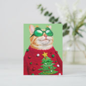 猫のダサいクリスマススウェター インビテーションポストカード (スタンド正面)