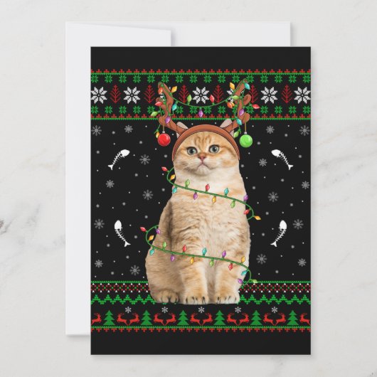 猫のダサいクリスマススウェーターとサンタ猫のクリスマス 招待状 (正面)