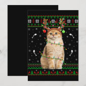 猫のダサいクリスマススウェーターとサンタ猫のクリスマス 招待状 (正面/裏面)