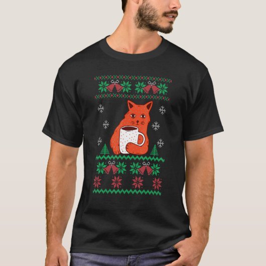 猫のダサ可愛いクリスマスセーター Tシャツ (正面)