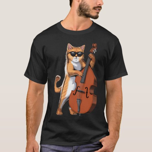 猫のダブルベース奏者 Tシャツ (正面)