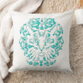 猫のダマスク織(ターコイズ)の枕 クッション (ブランケット)