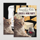 猫のチーズとワインパーティーの面白い招待状パーティー 招待状 (正面/裏面)