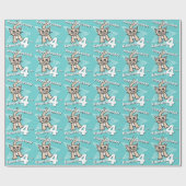 猫のティール（緑がかった色）はあなたの年齢および名前の誕生日の覆いを加えます ラッピングペーパー (フラット)