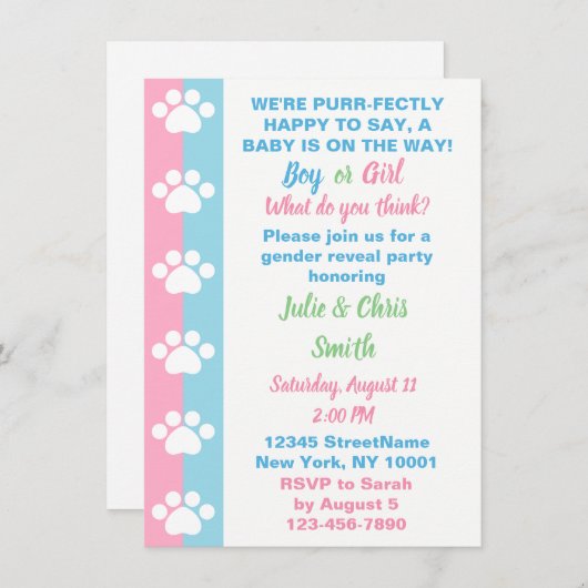 猫のテーマの性はパーティーを明らかにします 招待状 (正面/裏面)