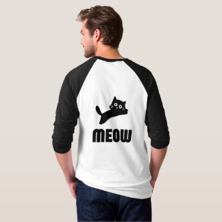 猫のデザインのフルスリーブTシャツ 白黒 Tシャツ