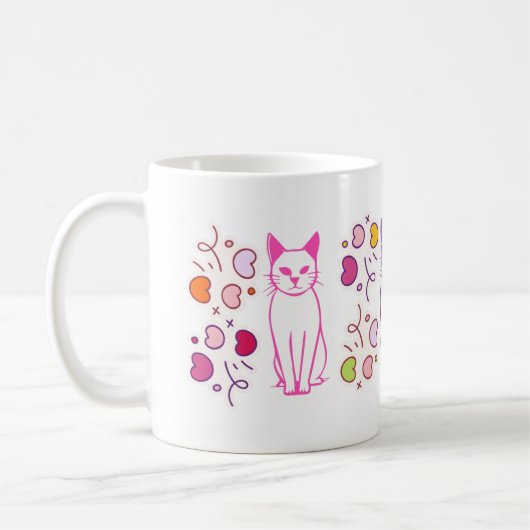 猫のデザインのマグ コーヒーマグカップ (左)