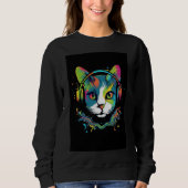 猫のデザインの黒いTシャツ スウェットシャツ (正面)