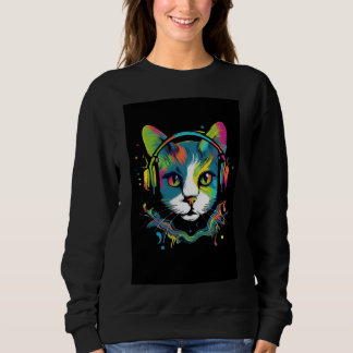 猫のデザインの黒いTシャツ スウェットシャツ