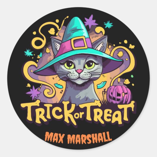 猫のトリックオート – ナイトフクロウピンクブラック ラウンドシール (正面)