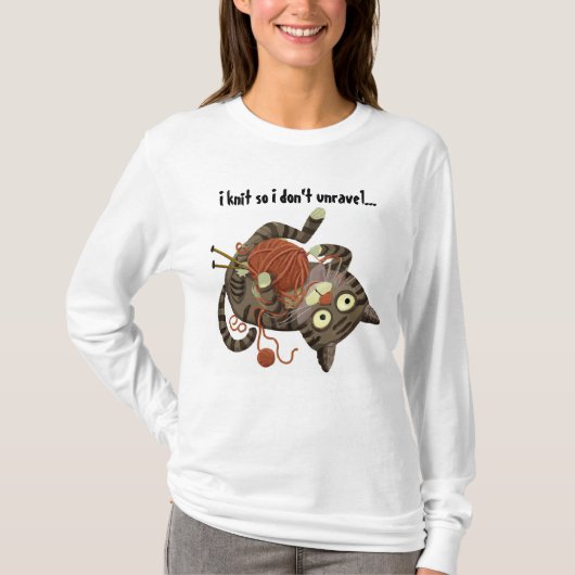 猫のニットデザインが可愛い編み物好きな人へのTシャツ Tシャツ (正面)