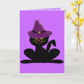 猫のハロウィンの誕生日の挨拶状の帽子 カード (黄色い花)