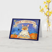 猫のハロウィントリック/トリートカードをヘザー カード (黄色い花)