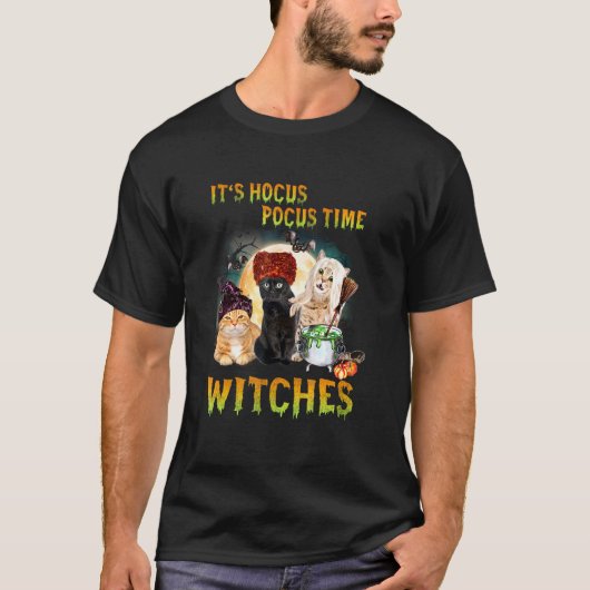 猫のハロウィンマジックデザイン Tシャツ (正面)