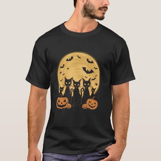 猫のハロウィン月 Tシャツ (正面)