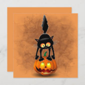 猫のハロウィーン恐怖カートゥーンのカボチャ 招待状 (正面/裏面)