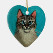 猫のハート形のクリスマスかバレンタイン セラミックオーナメント (右)