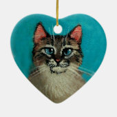 猫のハート形のクリスマスかバレンタイン セラミックオーナメント (裏面)