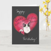 猫のハート カード (黄色い花)