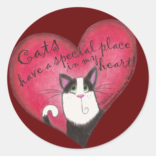 猫のハート ラウンドシール (正面)