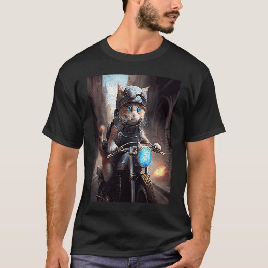 猫のバイクのビデオゲーム Tシャツ (正面)