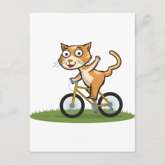 猫のバイクもしくは自転車に乗る人 ポストカード