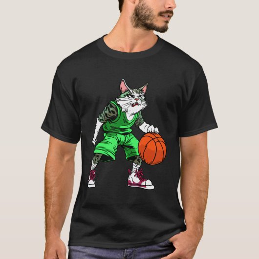 猫のバスケットボール Tシャツ (正面)