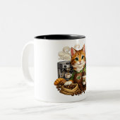 猫のバリスタ コーヒー好き ツートーンマグカップ (正面左)