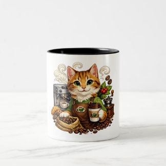 猫のバリスタ コーヒー好き ツートーンマグカップ