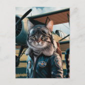 猫のパイロットと飛行機の航空ペット 面白い誕生日 ポストカード (正面)