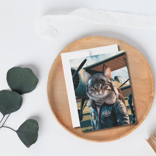 猫のパイロットと飛行機の航空愛好家向け誕生日カード Funny Cat Pilot & Airpla ポストカード