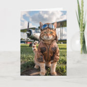 猫のパイロットと飛行機、かっこいい航空関係の誕生日 カード (正面)