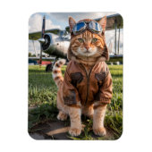 猫のパイロット写真と飛行機の面白い航空ギフト マグネット (縦)