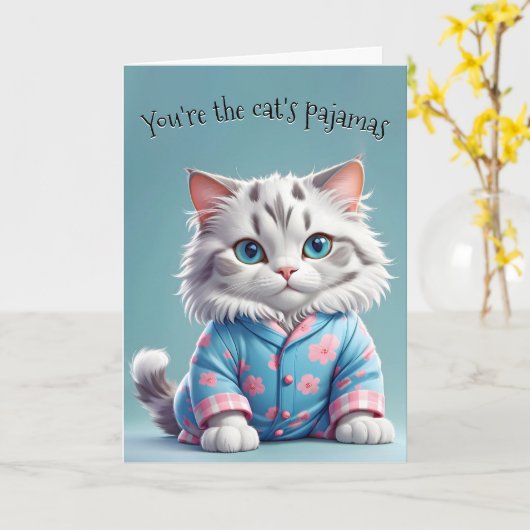 猫のパジャマ カード (黄色い花)