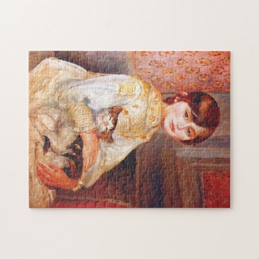 猫のパズルを持つルノアールの女の子 ジグソーパズル (横)