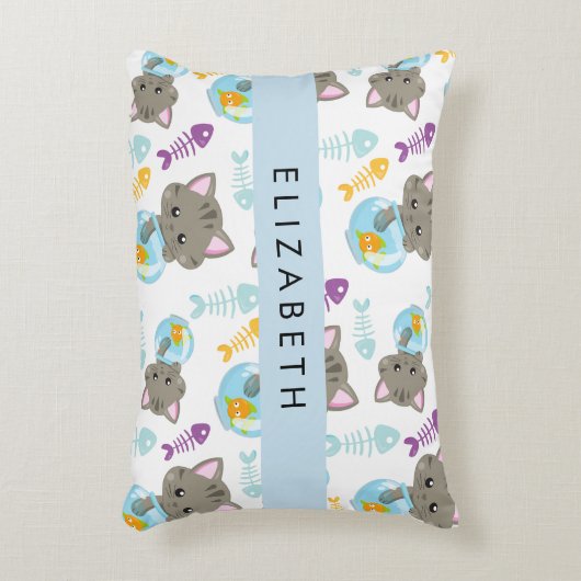猫のパターン、かわいい猫、子猫、お名前 アクセントクッション (正面(垂直))