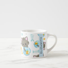 猫のパターン、かわいい猫、子猫、お名前 エスプレッソカップ