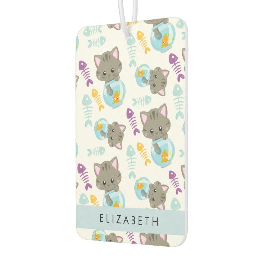 猫のパターン、かわいい猫、子猫、お名前 カーエアーフレッシュナー (左)